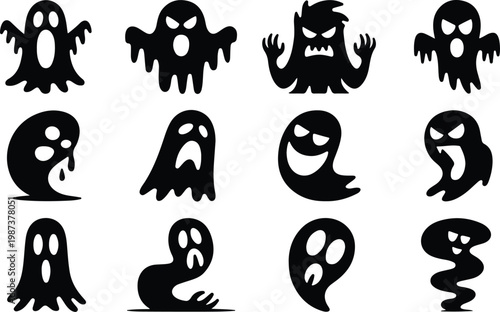 Scary Ghost Silhouette Icon Collection Set