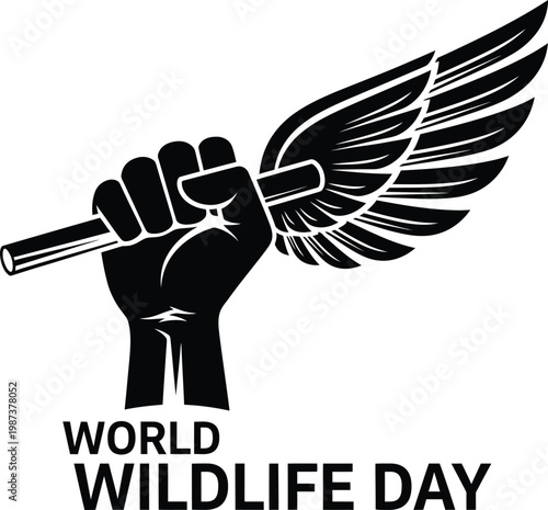 World wildlife day emblem a fist clenching a feathered branch