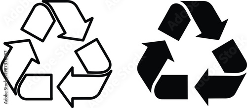 Recycling symbol variations solid and outline designs for sustainability