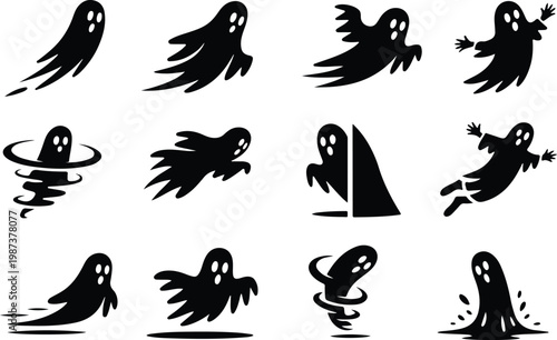 Scary Ghost Silhouette Icon Collection Set