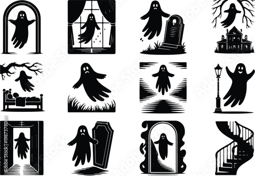 Scary Ghost Silhouette Icon Collection Set
