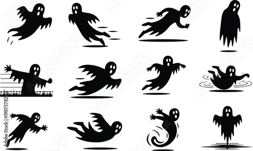 Scary Ghost Silhouette Icon Collection Set
