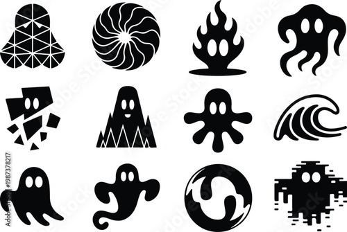 Scary Ghost Silhouette Icon Collection Set