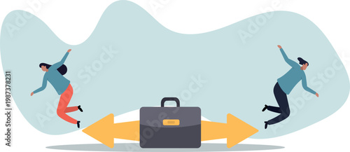 Different individual way, different business direction or team conflict, opposite decision,human life and situation.