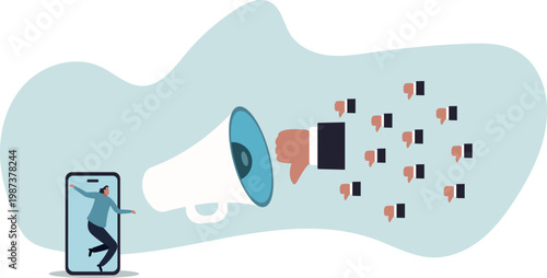 Internet hater, angry social media, dislike or negative feedback from remote work, cyber bullying .human life and situation.