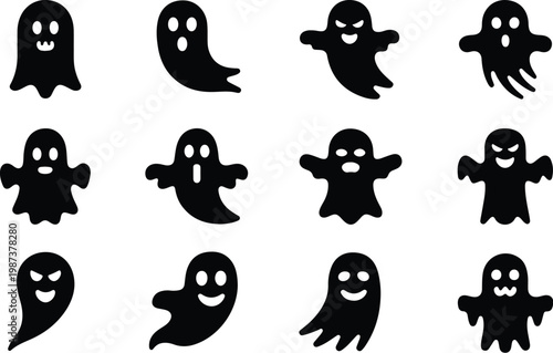 Scary Ghost Silhouette Icon Collection Set