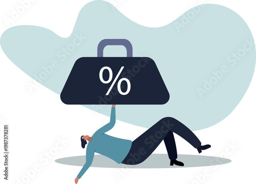 Debt burden risk from high interest rate, FED or federal reserved rate hike cause heavy loan or mortgage payment,human life and situation.