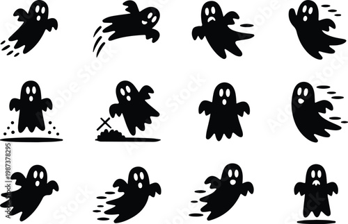 Scary Ghost Silhouette Icon Collection Set