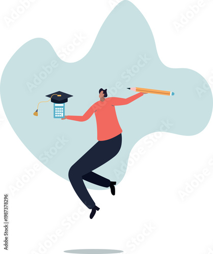 Student loan calculation, education budget allocation, university expense and debt pay off or scholarship payment.human life and situation.