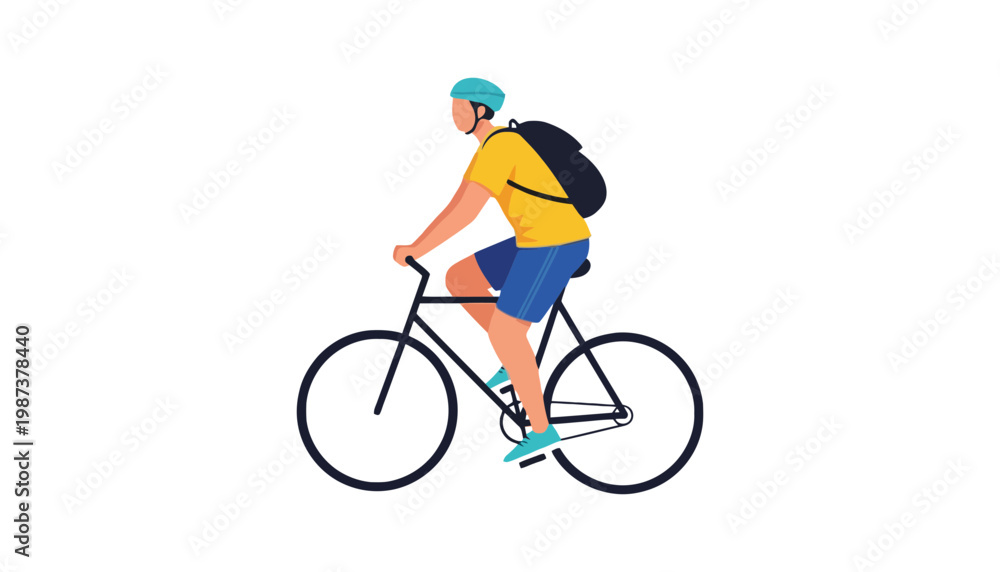 Fototapeta premium A cyclist riding a bicycle with a backpack on a white background