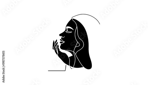 A woman face vector silhouette with a minimalist design and white outline