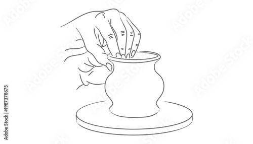 A hand shaping a clay pot on a pottery wheel illustration