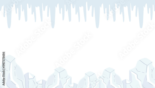 Ice vector illustration with icicles and frosty background border