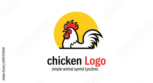 Simple chicken logo with rooster on yellow circle background