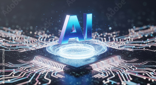 Futuristic AI Processor Core with Glowing Circuitry and Data Streams, Representing Advanced Artificial Intelligence and Machine Learning Capabilities in Technology