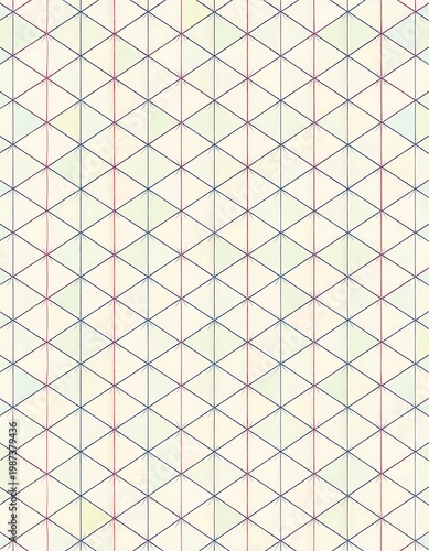 A repeating pattern of triangles creates a grid-like geometric design. Fine lines with soft pastel colors add depth and texture