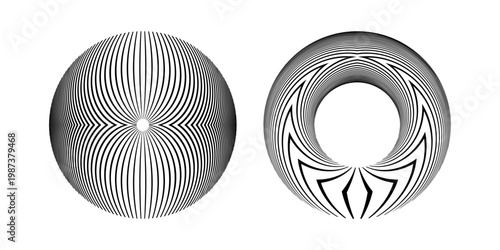 Set of Abstract Circle Design Elements with 3D Illusion Effect.