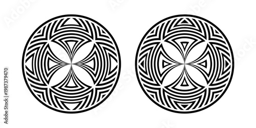 Set of Symmetrical Circle Design Elements. Abstract Icons. 