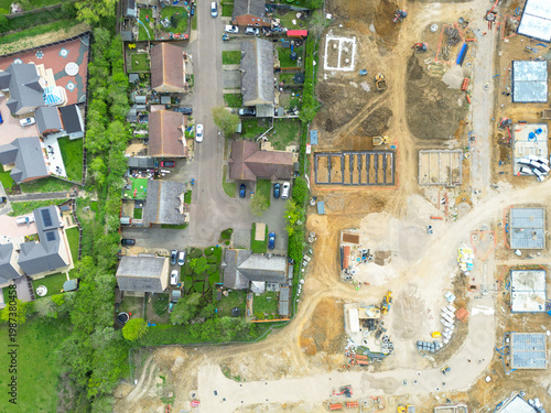 Obraz na płótnie Drone UAV view of  a new housing development site in rural Britain