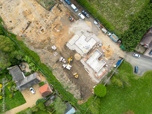 фотографія Done UAV view of a small housing development seen within rural Britain
