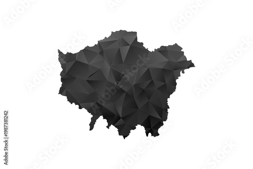 London Map - Polygon Style Vector Illustration in Black and Gray Gradient, Low Poly Geometric Design, Isolated on White Background for Infographics and Education.