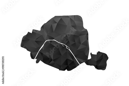 Paris Map - Polygon Style Vector Illustration in Black and Gray Gradient, Low Poly Geometric Design, Isolated on White Background for Infographics and Education.