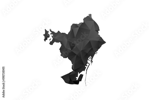 Barcelona Map - Polygon Style Vector Illustration in Black and Gray Gradient, Low Poly Geometric Design, Isolated on White Background for Infographics and Education.