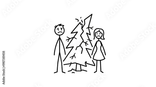 A Couple Dismayed by a Broken Christmas Tree