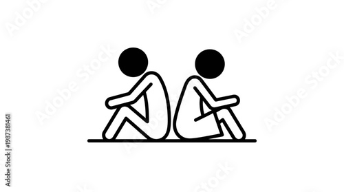 Two Figures Sitting Back to Back Icon Style
