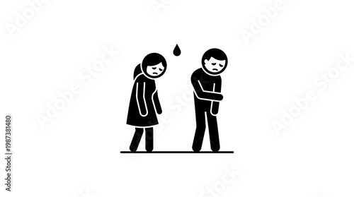 Sad Couple Stick Figures on White Background