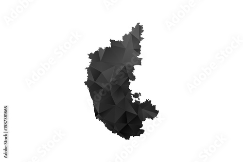 karnataka Map - Polygon Style Vector Illustration in Black and Gray Gradient, Low Poly Geometric Design, Isolated on White Background for Infographics and Education.