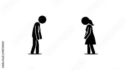 Sad Man and Woman Stick Figures Facing Away