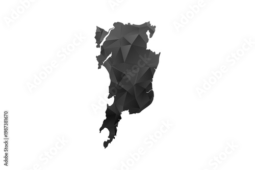 Mumbai Map - Polygon Style Vector Illustration in Black and Gray Gradient, Low Poly Geometric Design, Isolated on White Background for Infographics and Education.