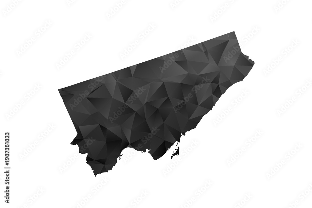Naklejka premium Toronto Map - Polygon Style Vector Illustration in Black and Gray Gradient, Low Poly Geometric Design, Isolated on White Background for Infographics and Education.