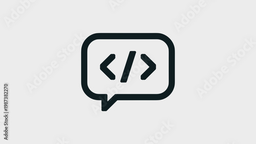 Geometric speech bubble with code syntax - for tech conversation illustration