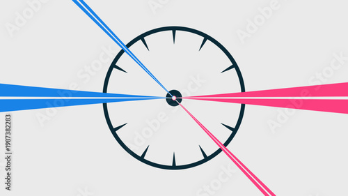 Geometric clock face with laser pointer hands - for high-tech illustration