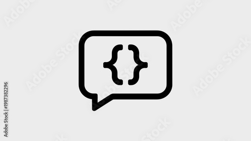 Clean bubble mark with coding bracket inside - for software dialogue concept graphic
