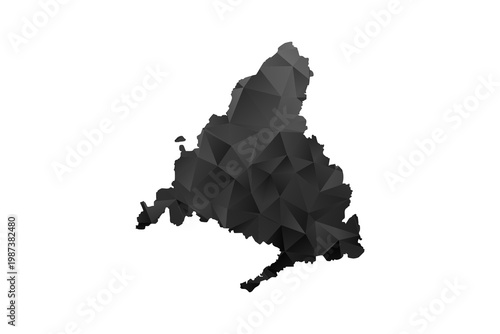 Madrid Map - Polygon Style Vector Illustration in Black and Gray Gradient, Low Poly Geometric Design, Isolated on White Background for Infographics and Education.