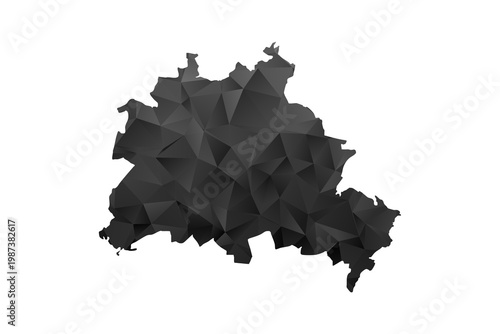 Berlin Map - Polygon Style Vector Illustration in Black and Gray Gradient, Low Poly Geometric Design, Isolated on White Background for Infographics and Education.