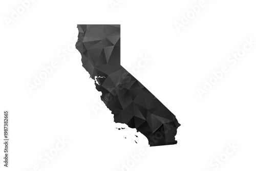 California Map - Polygon Style Vector Illustration in Black and Gray Gradient, Low Poly Geometric Design, Isolated on White Background for Infographics and Education.