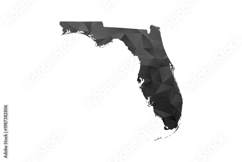 Florida Map - Polygon Style Vector Illustration in Black and Gray Gradient, Low Poly Geometric Design, Isolated on White Background for Infographics and Education.