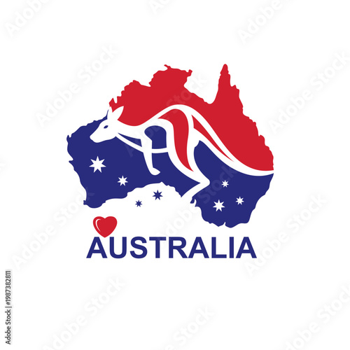 icon with jumping kangaroo against background on map of Australia