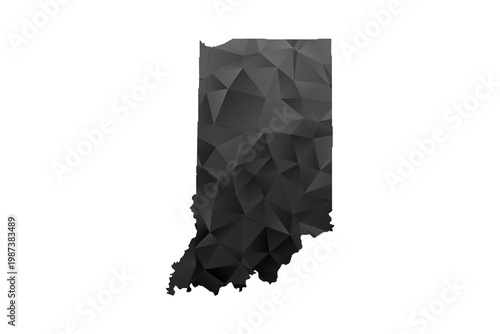 Indiana Map - Polygon Style Vector Illustration in Black and Gray Gradient, Low Poly Geometric Design, Isolated on White Background for Infographics and Education.