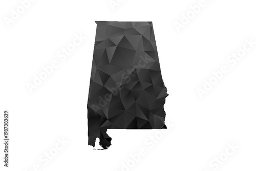 Alabama Map - Polygon Style Vector Illustration in Black and Gray Gradient, Low Poly Geometric Design, Isolated on White Background for Infographics and Education.