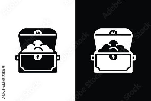 Treasure chest with coins inside on white background