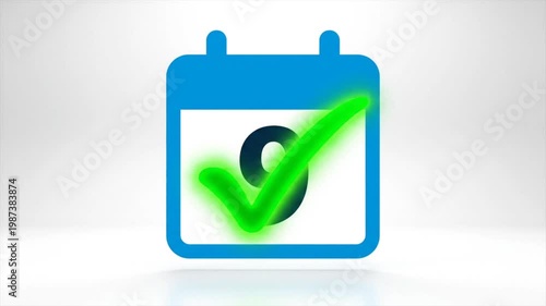 Calendar icon of the ninth day of the month with a green checkmark indicating the date is complete