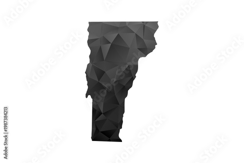 Vermont Map - Polygon Style Vector Illustration in Black and Gray Gradient, Low Poly Geometric Design, Isolated on White Background for Infographics and Education.
