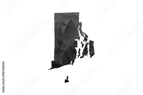 Rhode Island Map - Polygon Style Vector Illustration in Black and Gray Gradient, Low Poly Geometric Design, Isolated on White Background for Infographics and Education.