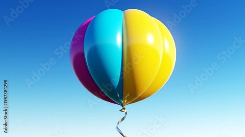 Brightly Colored Balloon Floating Against a Clear Blue Sky, Symbolizing Celebration and Joy