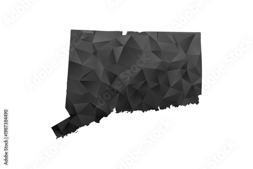 Connecticut Map - Polygon Style Vector Illustration in Black and Gray Gradient, Low Poly Geometric Design, Isolated on White Background for Infographics and Education.